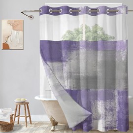 Lnond No Hooks Shower Curtain with Snap in Liner, Purple Abstract Hookless Shower Curtain for Bathroom,Machine Washable,71" (W) X 74" (H)