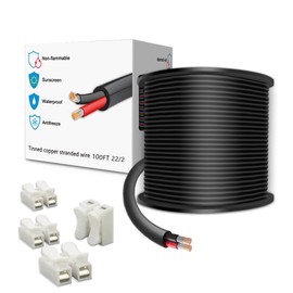 LEADTOPS 100FT 22 Gauge 22/2 2 Conductor Electrical Wire 2 Core 22 AWG 12V 24V Cable for LED Light, Automotive, Boat Equitment