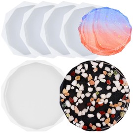5 PCS Coaster Molds Round Geode Diamond Edge Crystal Coasters Silicone Mold Resin Coaster Silicone Molds Epoxy Resin Moulds DIY Art Craft Cup Mats for DIY Resin Bowl mats Candle Holder Home Decoration