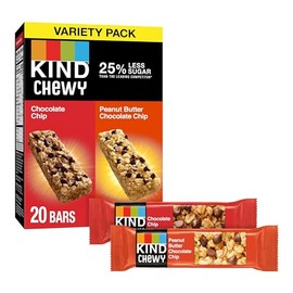 KIND Chewy Granola Bars, Variety Pack, Chocolate Chip and Peanut Butter Chocolate Chip, Gluten Free, 100 Calories, Whole Grains and Oats, 20 Count