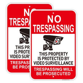 2Pack Large Video Surveillance Signs, 18"x12" No Trespassing Sign, Private Property Sign, Engineer Grade Rust Free Reflective Aluminum, Fade/Weather Resistant, UV Protected, Easy to Install