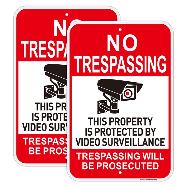 2Pack Large Video Surveillance Signs, 18"x12" No Trespassing Sign, Private