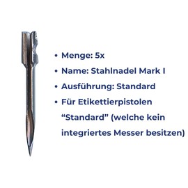 5 Replacement Needles Standard Mark I (Ganzstahl) for Labelling Gun/Tacker/Anschiess Gun of epo52 [Ns-nn]