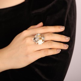 Xerling Multi Color Flower Dainty Ring Floral Statement Ring Cubic Rhinestone Finger Ring for Women, Metal, No Gemstone