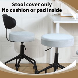 SINOSSO Bar Stool Cover, Super Soft Velvet Dia.15.5"-18" Round Stretchy Washable Dustproof Slipcover for Upholstered Furniture (L, Light Grey,1 Count)