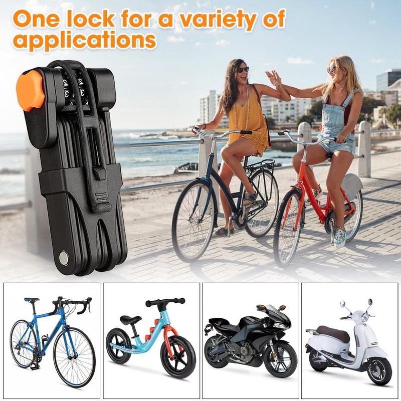 mizikuu Folding Bicycle Lock Combination Lock Made of Hardened Steel