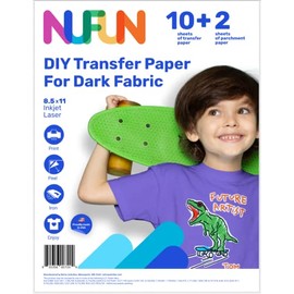 NuFun Activities Printable Iron-on Heat Transfer Paper for T Shirts, Dark Fabrics, 10 Sheets 8.5 x 11 inch, Long Lasting, Durable, Professional Quality, Easy DIY, Non-Toxic, Made in The USA