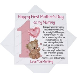 First Mothers Day as my Mummy Card, Our 1st Mothers Day Card with Poem from Baby Girl, Pink Teddy Bear