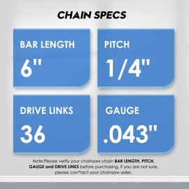 Seesii Mini Chainsaw Chain Replacement 6 Inch for 6 Inch Bar-4 PCAK, .043" Gauge, 1/4" LP Pitch, 36 Drive Links Fits Seesii And All Brands Mini Chainsaw【Free Chain Sharpener File Inclded】