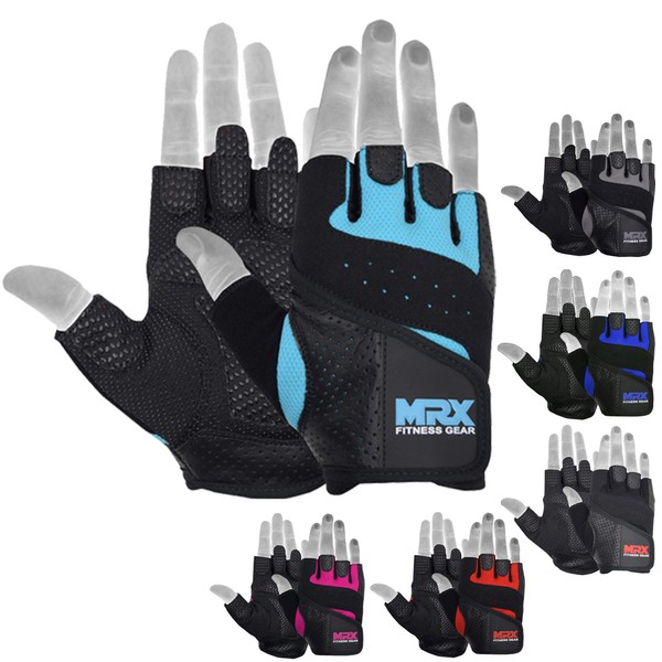 MRX Weight Lifting Gloves Pro Series Gym Fitness Workout Bodybuilding Leather Glove Men/Women Sky Blue (2X-Large)