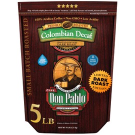 Don Pablo Colombian Decaf - Limited Edition Dark Roast Gourmet Coffee, Swiss Water Process Decaf, 100% Arabica Whole Bean, Non-GMO, Low Acidity, 5 Pound (5 lb) Bag