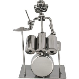 The Bridge Collection Industrial Style Drummer Metallic Silver Metal Figurine - Drummer Decor - Unique Gifts for Musicians - Percussionist Music Figurines and Statues