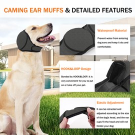 BAMY Swimming Waterproof Dog Ear Caps, Calming Large Dog Ears Cover, Pet Shower Muffs for Ear Protection for Bath for Grooming (Gray, S (Head Circumference 10"-15"))