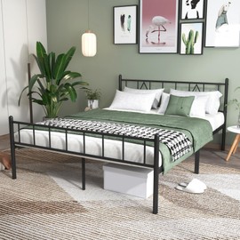 Decorwise 14 Inch Queen Size Bed Frames with Headboard/Footboard, Under Bed Storage, Strong Metal Slats Support, No Box Spring Needed, Noise Free, Easy Assembly, Black