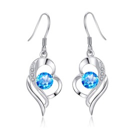 Kamise Jewellery Set Women's 925 Silver Love Silver Chain & Hook Earrings Hanging Set with Pink Cubic Zirconia, Heart Necklace and Hook Earrings, Romantic Gift with Gift Box for Mother Wife