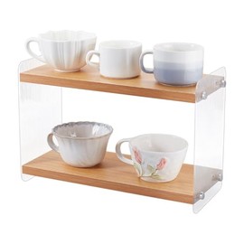 1 x Coffee Station Organiser, 2 Tier Coffee Bar Accessories, Kitchen Counter Organiser, Matcha Stand with Acrylic Holder, Natural Wood Colours for Kitchen, Matcha Bar, for Storing Cups