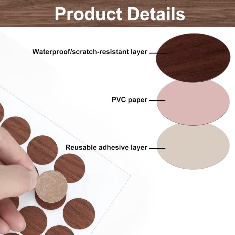 12 Sheet/648 Pcs Wood Texture Screw Caps - PVC Cover