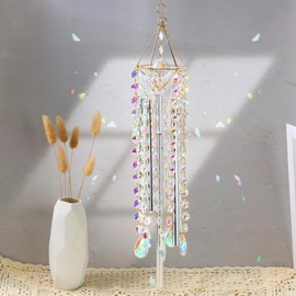 Crystal Wind Chimes - Glass Wind Chimes for Outside, Outdoor Crystal Suncatcher with Tuned Tubes, Reflective Windchimes Outdoors Unique, Hanging Prism Rainbow Maker Chandelier Home Decor Gift