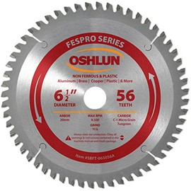 Oshlun SBFT-065056A 6-1/2" 56 Tooth FesPro Non Ferrous Tcg Saw Blade with 20mm Arbor For Dewalt DWS520 & Makita SP6000