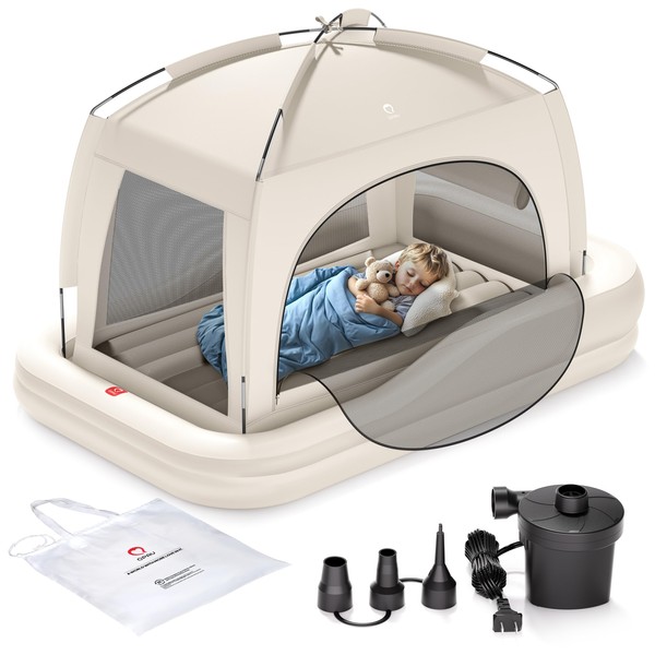 QPAU Inflatable Toddler Travel Bed with Tent, Baby Crib Tent,