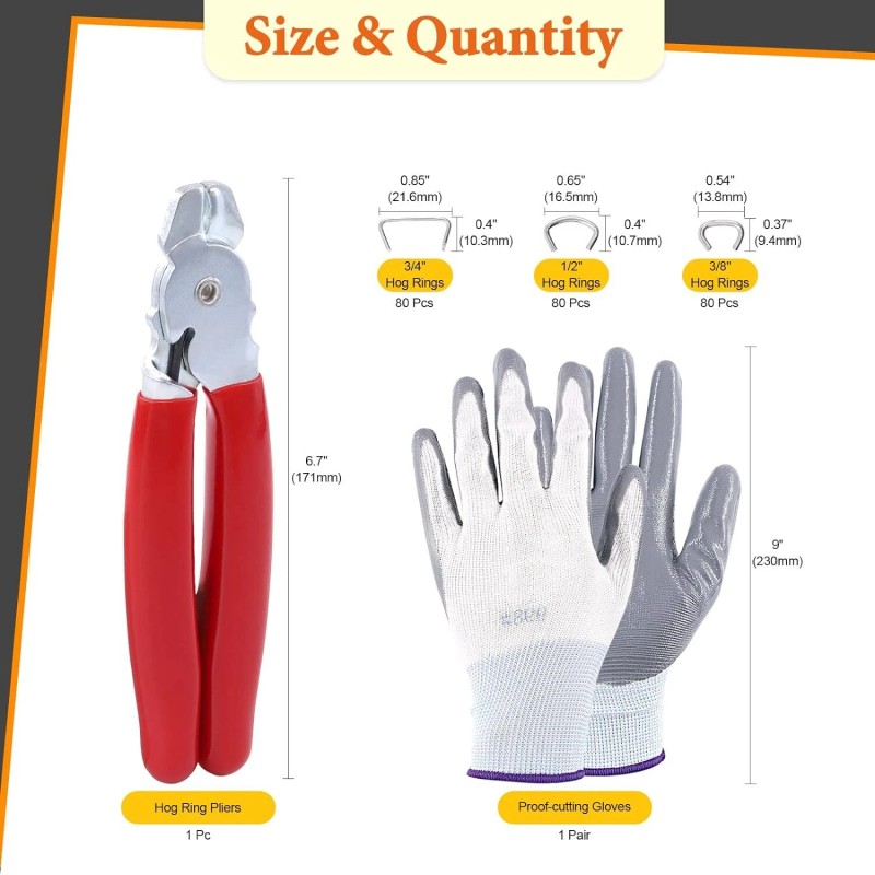 Rustark Hog Ring Pliers Set With 240 Galvanized Hog Rings