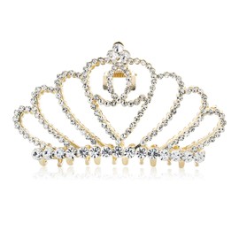 Gem Stone King Large Princess Tiara Strong Thin and Thick Hair Claw Clip with Sparkinling Stones for Women 4x2.5 Inch