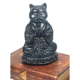 Bellaa 29615 Cat Statue Kitten Cute Pet Yoga Zen Pose Dhyana Mudra Buddha Sculptures Collectible Vintage Figurines 6 inch