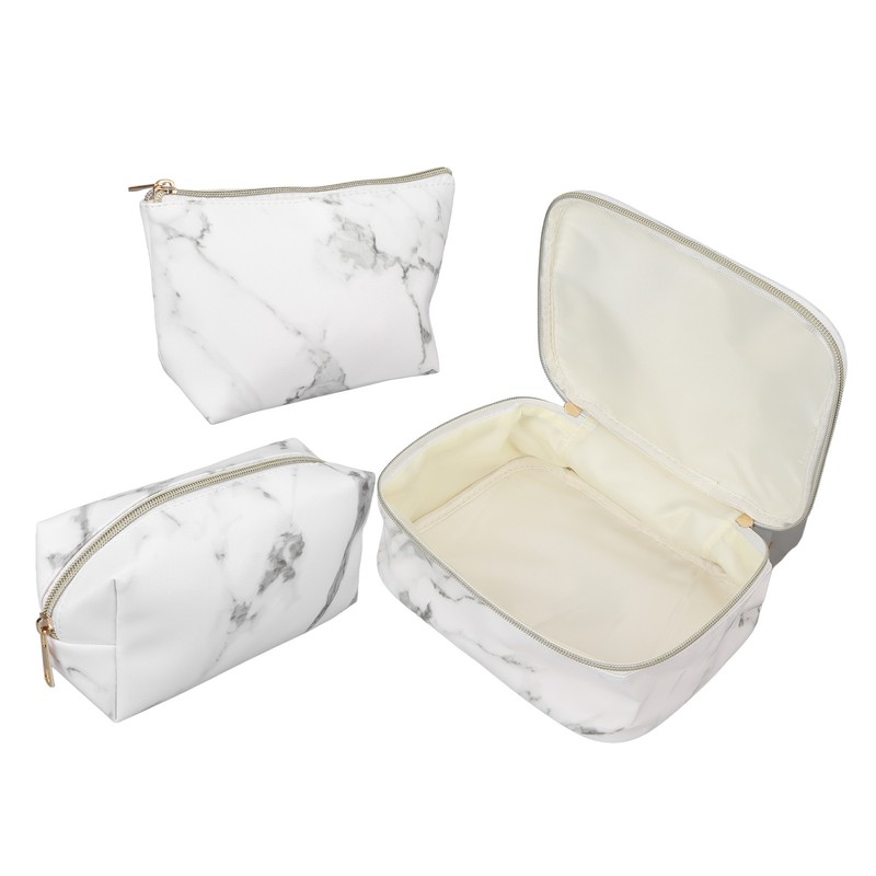 3Pcs Women Cosmetic Bag Marble Print Makeup Case Storage Handbag