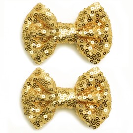 KISZU 3 Inch Glitter Hair Bows Clips, Sparkling Sequin Little Bow HairPins for Baby Girls Children Teens and Women (Gold)