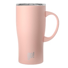 20oz Stainless Steel Handle Tumbler with Triple Insulation & Copper Lining – Keeps Coffee Hot for 6 Hours & Drinks Cold for 18 – Spill-Resistant Press-On Lid with Sliding Sip Design (Light Pink)