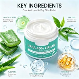 Urea Cream 40 Percent with 2% Salicylic Acid, Maximum Strength Moisturizer Foot & Hand Cream for Dry, Cracked, Rough Skin on Heels, Knees & Elbows Dee