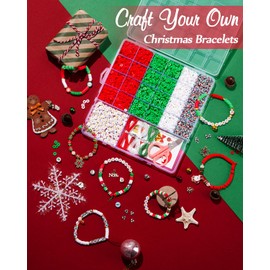 Goldwise Christmas Friendship Bracelet Kit-Christmas Clay Beads and White Letter Beads (A-Z) for Jewelry Making,Varieties of Charms for Bracelets, DIY Gifts