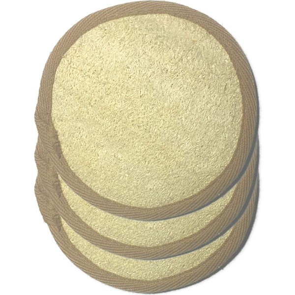 3 pcs/Set 4"×4" Natural Exfoliating Face Pad Loofah Sponge Facial Brush - Shower Scrubber - Body Bath Spa for Men & Women, Renewable Resource (Front 100% Loofah + Back 100% Pile Fabrics) Pack of 3