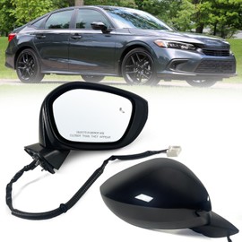 Right Passenger Side Mirror Fits 2022-2025 HONDA CIVIC Sedan/Hatchback With Power Glass, Heated, Blind Spot Detection and Manual Folding Match to Crystal Black Pearl Replace HO1321351 (7 Pins)