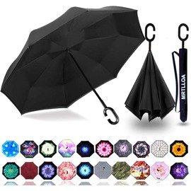 MRTLLOA 40/49/56 Inch Oversize Windproof Inverted Reverse Upside Down Umbrella, Golf Size Rain Umbrella, Double Layer, C-Shaped Handle for Men, Women and Kids (Black, 56 Inch)