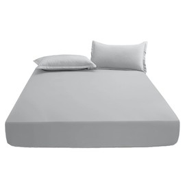 KHIM 100% Cotton 25CM/10inch Deep Fitted Sheet Single, Double, King & Super King Bed Sheets (Silver - Double)