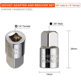YoiYee Chrome Vanadium Steel Socket Adapter and Reducer 1/4" Female to 3/8" Male