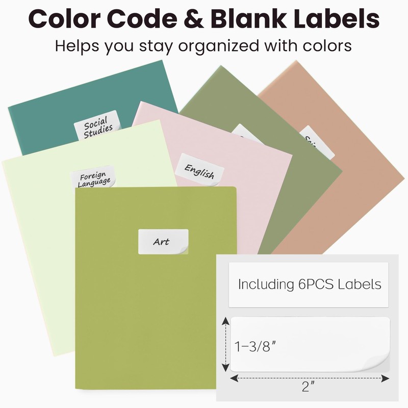 Sooez 6Pack Folders with Pockets, Pocket Folders with Extra Labels,