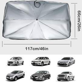 OEMASSIVE サンシェード 車 日除け 軽自動車 傘型 傘式サンシェード 小型SUV 普通車汎用 取り付き簡単 収納便利 コンパクト 車中泊 運転日焼け防止 熱中症対策 UVカット 内装劣化防止 遮光 遮熱 カー用品 便利グッズ 車内 頑丈 強化10本骨(サイズ:117×66cm)