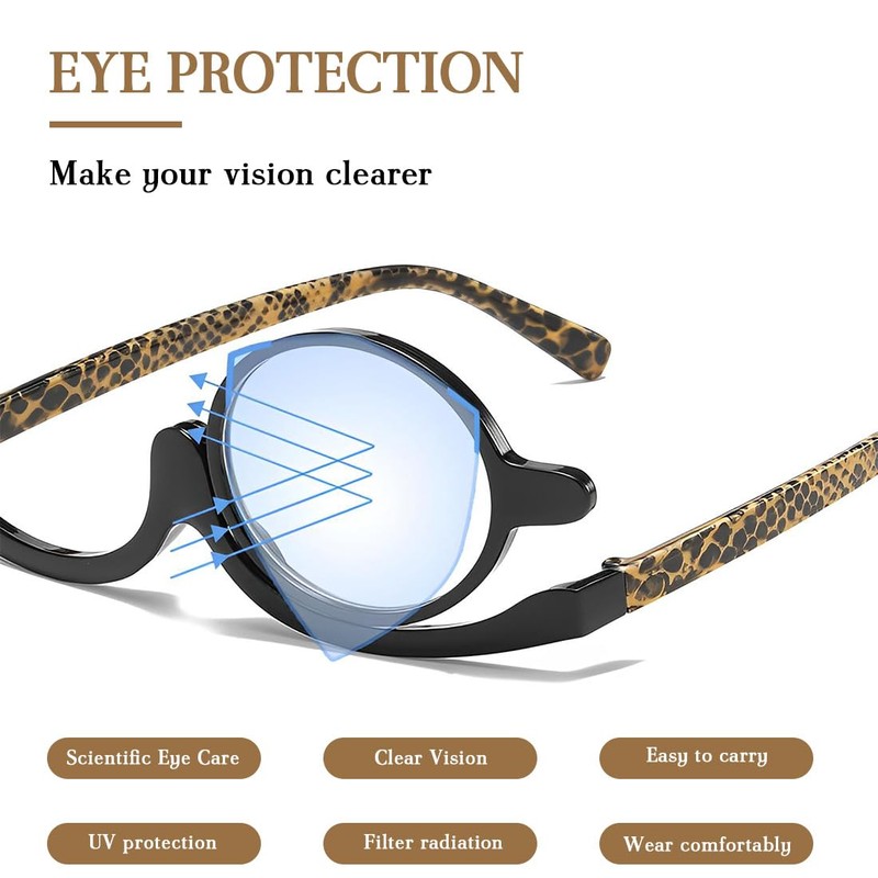 DWFEYOI Makeup Glasses, Rotating Single Lenses Makeup Glasses, Rotating Makeup