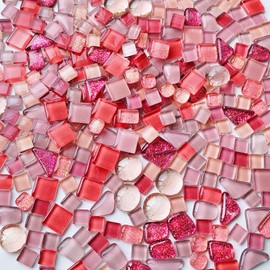 AONUOAO 1.1 Lb Irregular Crystal Glass Mosaic Tiles, Pink Mosaic Tiles for Crafts Bulk, Mosaic Making, Decoration, and More