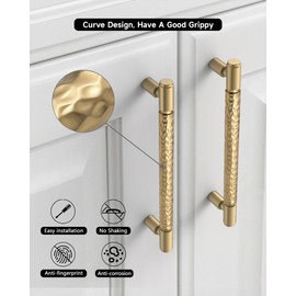 Coinkoly 10-Pack 5 Inch(128MM) Hole Center Champagne Bronze Cabinet Pulls, Modern Brushed Bronze Drawer Handles for Kitchen Cabinets, Hammered Vanity Handles - Heavy Duty CK0090