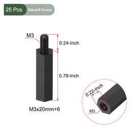 YOKIVE Pack of 25 M3 Spacers Screws Nylon Hexagonal PCB Spacers with High Insulation Effect Keep Height Constant Perfect for Board (Black 20 mm + 6 mm)