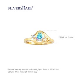 Silvershake Genuine Mercury Mist Aurora Borealis (AB) Topaz 14K Yellow Gold Plated 925 Sterling Silver Engagement Promise Gemstone Ring for Women Size 8, Small, Sterling Silver 14K Gold Plated,