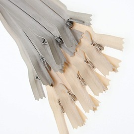 16 Inch 10PCS Invisible Nylon Coil Zipper,Clothing Zipper,Hidden Zipper DIY Sewing Tools for Tailor Sewing Crafts(5 pcs Grey and 5 pcs Beige 40.6cm) SHUNLI