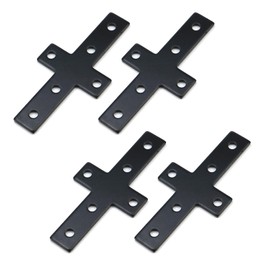 KUMGROT 4 Pcs Cross Mending Plate Heavy-Duty Flat Bracket Carbon Steel Brackets for Wood Knee Plate with Holes Bracket for Truss Pergola and Framing Connecting Brackets, 3.94" x 1.89" x 0.63"