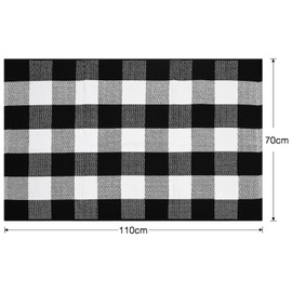 Cekene Buffalo Plaid Rug 70×110cm Black and White Checked Rug Farmhouse Cotton Woven Front Door Mat Washable Indoor Outdoor Rugs for Entrance Porch Balcony