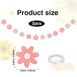Moorle 2 Packs Daisy Boho Banner, Daisy Party Decoration, Pink Daisy Garland, Children's Birthday Decoration, Paper Birthday Decoration, Flowers for Girls, Indoor, Outdoor
