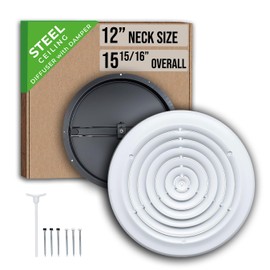 Fits 12 Inch Neck Air Duct | Steel Round Air Supply Diffuser for Ceiling by Handua | 12" Neck Steel Butterfly Damper&Handle Included | Round Diffuser Vent Cover | White | Outer Dimension: 15-15/16"