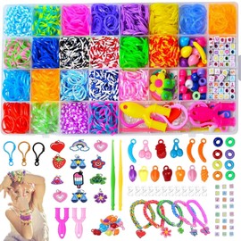 1800+ Kit de Pulsera de Goma,23 Colores Bandas de Goma Elástica DIY,Kit de Ligas para Hacer Pulseras con Herramienta de Compilación,Manualidades DIY Rubber Bands,Regalos Juguete para Niño Niña de 6-12